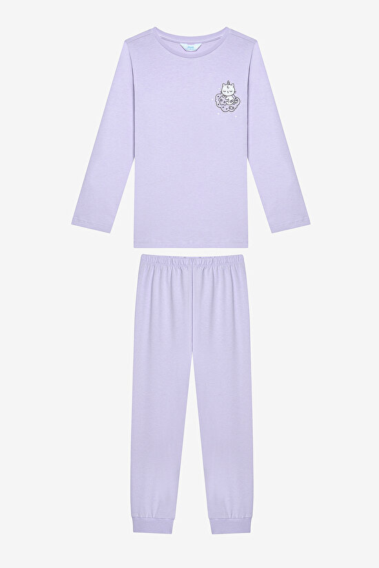 Pamuklu Kız Çocuk Caticorn 2li Çok Renkli Pijama Takımı - 5