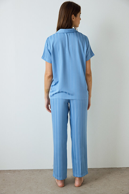 Blue Luna Satin Shirt Collar Short Sleeve Pajama Set Blue Luna Satin Shirt Collar Short Sleeve Pajama Set - 4