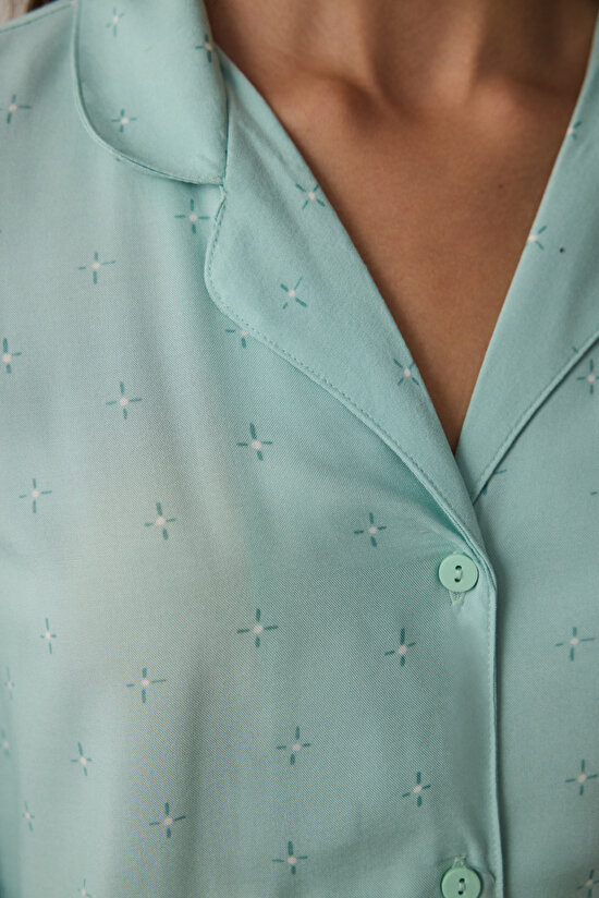 Mint Sleep-In Star Patterned Shirt Collar Long Sleeve Pajama Set Mint Sleep-In Star Patterned Shirt Collar Long Sleeve Pajama Set - 3