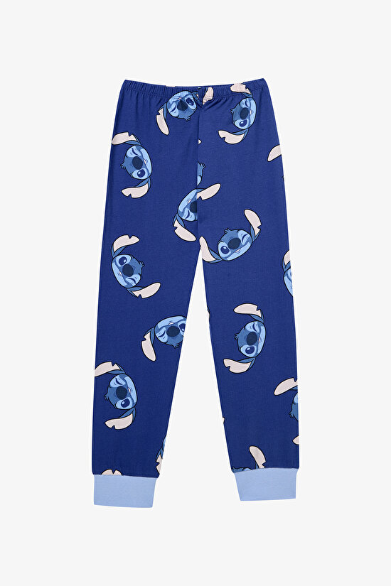 Unisex Çocuk Fam Stitch Pamuklu Koyu Mavi Pijama Takımı - 3