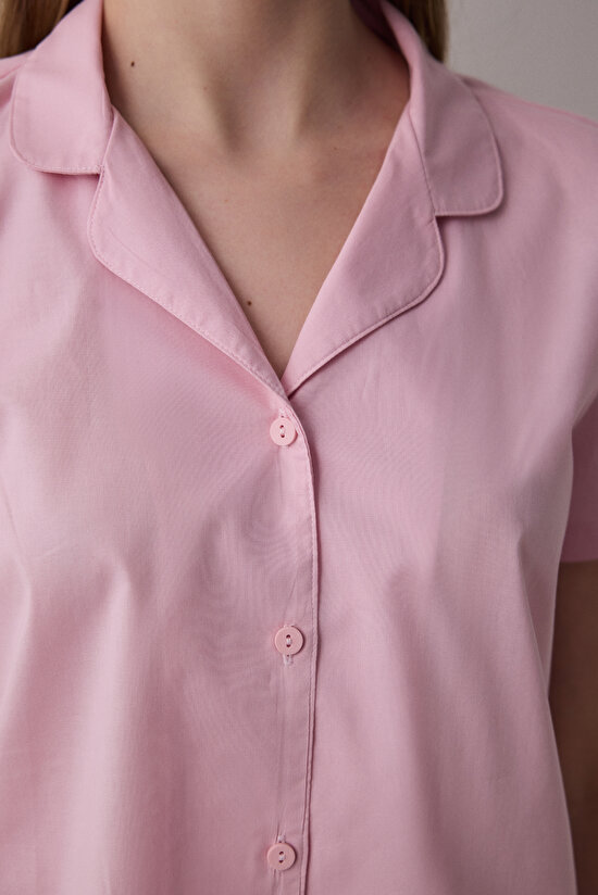 Travel Solid Gömlek Şort Lila Pijama Takımı - 3