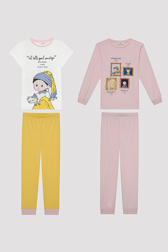 Kız Çocuk Art Çok Renkli 2li Pijama Takımı - 1