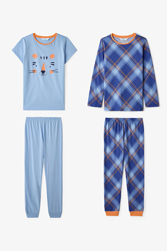 Mavi Erkek Çocuk Cute Tiger 2'li Pijama Takımı - 2