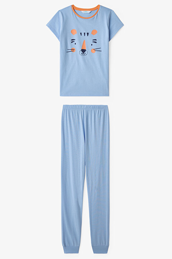 Mavi Erkek Çocuk Cute Tiger 2'li Pijama Takımı - 3