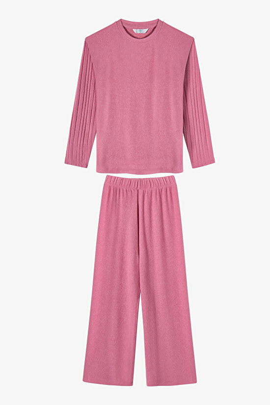Kız Çocuk Gül Kurusu Rosy Pink Pamuklu Uzun Kollu Pijama Takımı - 1