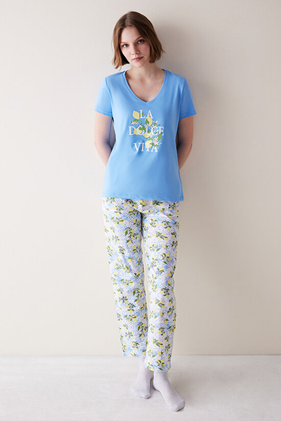 Lemon Mavi Pantolon Pijama Takımı - 1