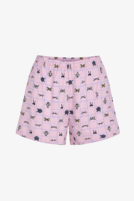 Pembe Cute Bows Gömlek Şortlu Pijama Takımı - 3