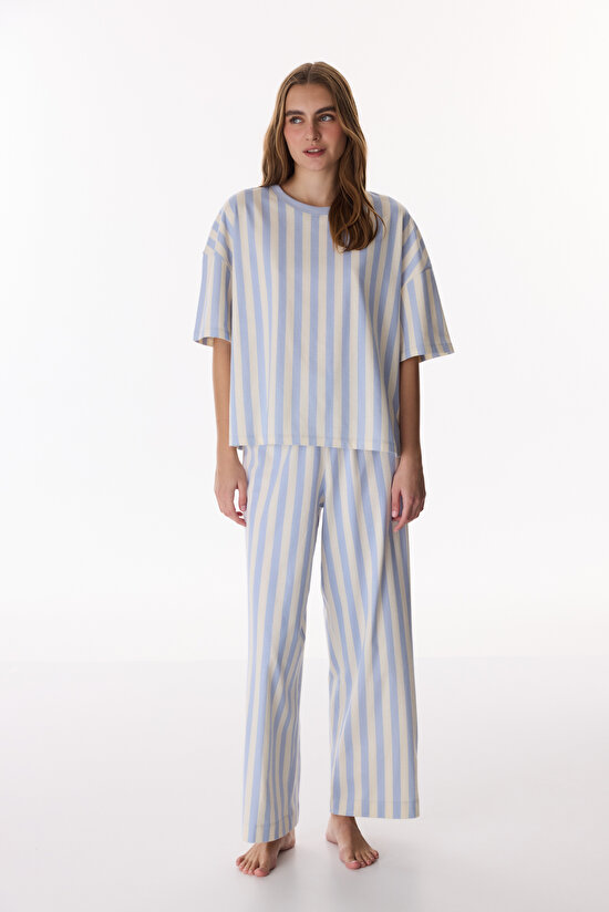 Blue Cozy Club Striped Pants Pajama Bottom - 4