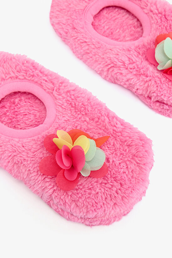 Pembe Kız Çocuk Pretty Nakışlı Tokalı Kaymaz Tabanlı Ev Patiği - 3