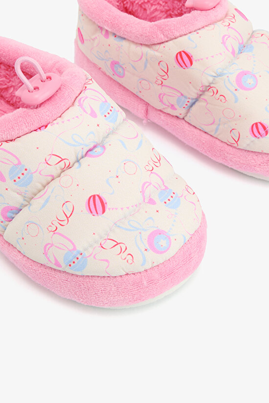 Krem Kız Çocuk Twist Kurdela Desenli Büzgülü Kaymaz Tabanlı Ev Patiği - 3