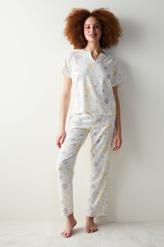 Spring Dream Beyaz T-Shirt Pijama Üstü - 1