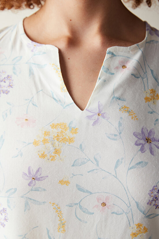 Spring Dream Beyaz T-Shirt Pijama Üstü - 4