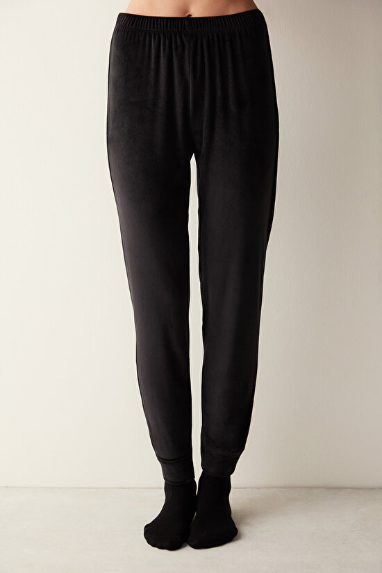 Siyah Fuzzy Pantolon Pijama Altı - 1