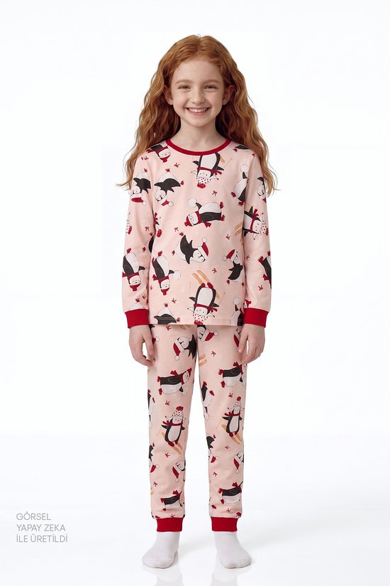 Kız Çocuk Cute Penguin Pamuklu Uzun Kollu 2'li Pijama Takımı - 3