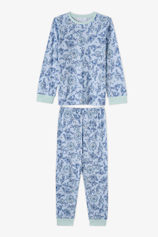 Erkek Çocuk Mavi Historical Dinos Pamuklu Uzun Kollu 2'li Pijama Takımı - 2