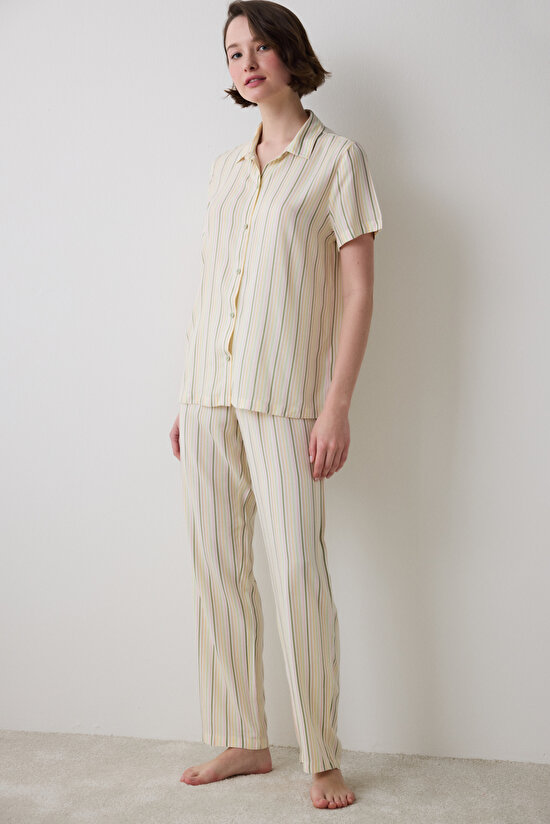 Iris Striped Gömlek Pantolon Çok Renkli Pijama Takımı Iris Striped Gömlek Pantolon Çok Renkli Pijama Takımı - 3