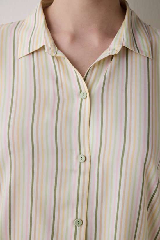 Iris Striped Gömlek Pantolon Çok Renkli Pijama Takımı Iris Striped Gömlek Pantolon Çok Renkli Pijama Takımı - 4