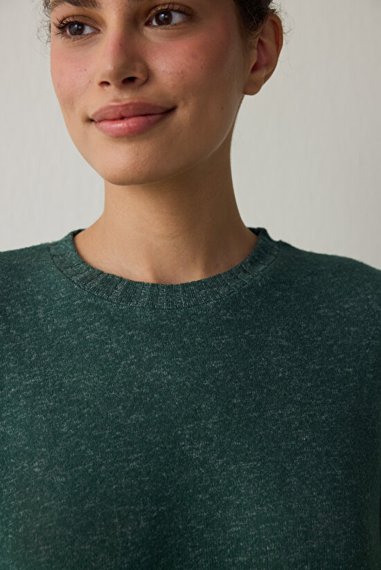 Koyu Yeşil Coziness Bisiklet Yaka Uzun Kol Pijama Takımı - 3