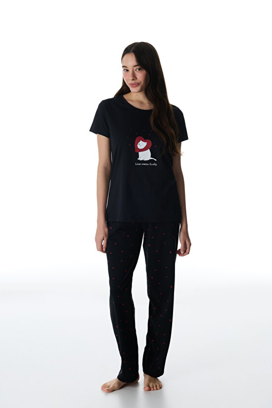 MEOW-TUALLY SS PANT SET, L, BK3 SIYAH