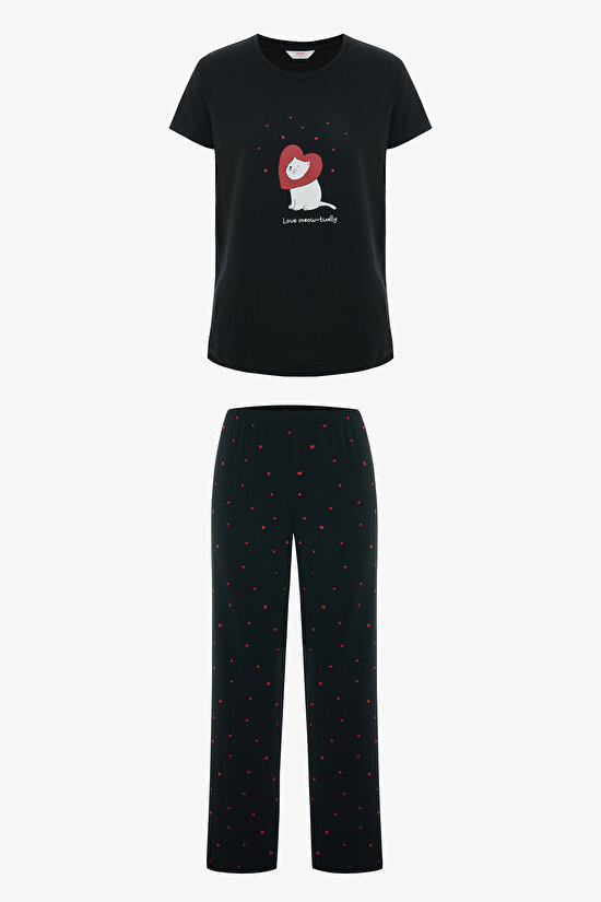 Black Meow-Tually Pants Pajama Set - 5