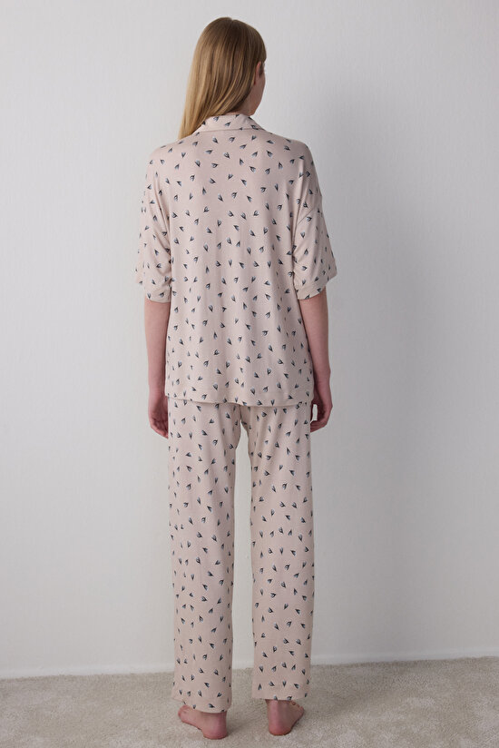 Collagen Floral Shirt Pant Beige PJ Set Collagen Floral Shirt Pant Beige PJ Set - 3