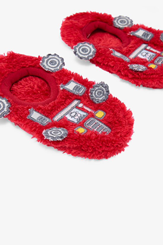Red Boys Car Embroidered Accessory Non-Slip Based Household Shoe - 3