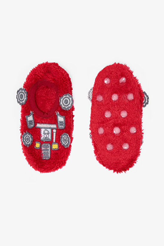 Red Boys Car Embroidered Accessory Non-Slip Based Household Shoe - 4