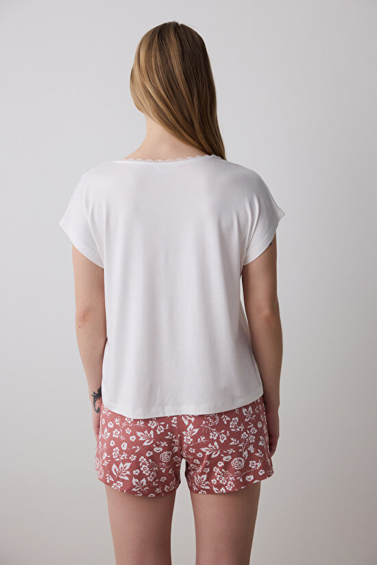 Mia Solid Kırık Beyaz Tişört Pijama Üstü - 3