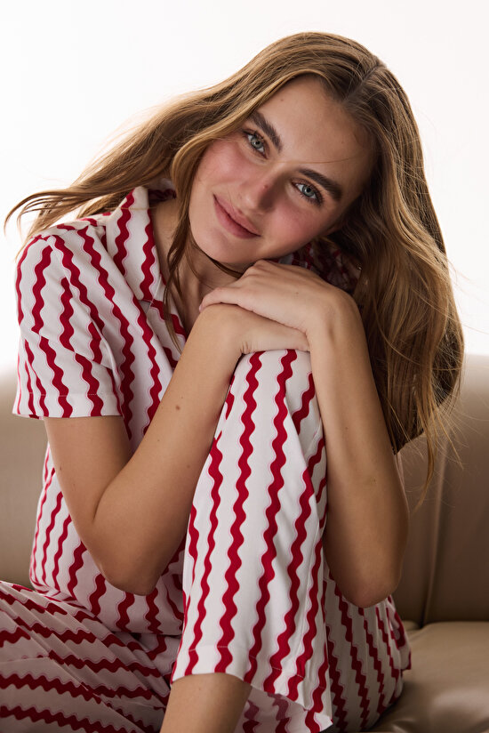 Kırmızı Aria Gömlek Pantolon Pijama Takımı - 1