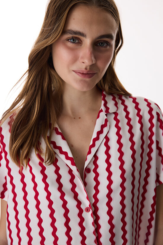 Kırmızı Aria Gömlek Pantolon Pijama Takımı - 3