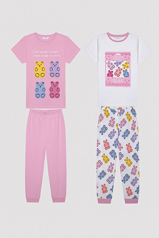 Kız Çocuk Jelly Bear Çok Renkli 2li Pijama Takımı - 1