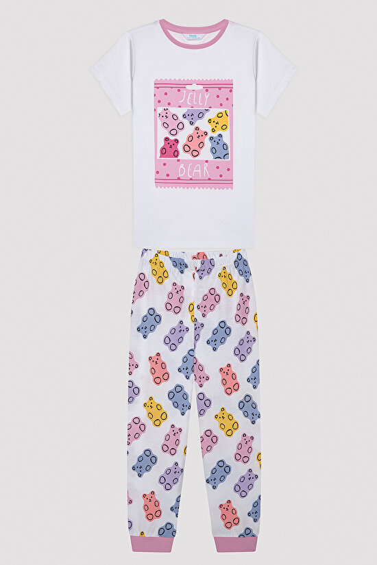 Kız Çocuk Jelly Bear Çok Renkli 2li Pijama Takımı - 5