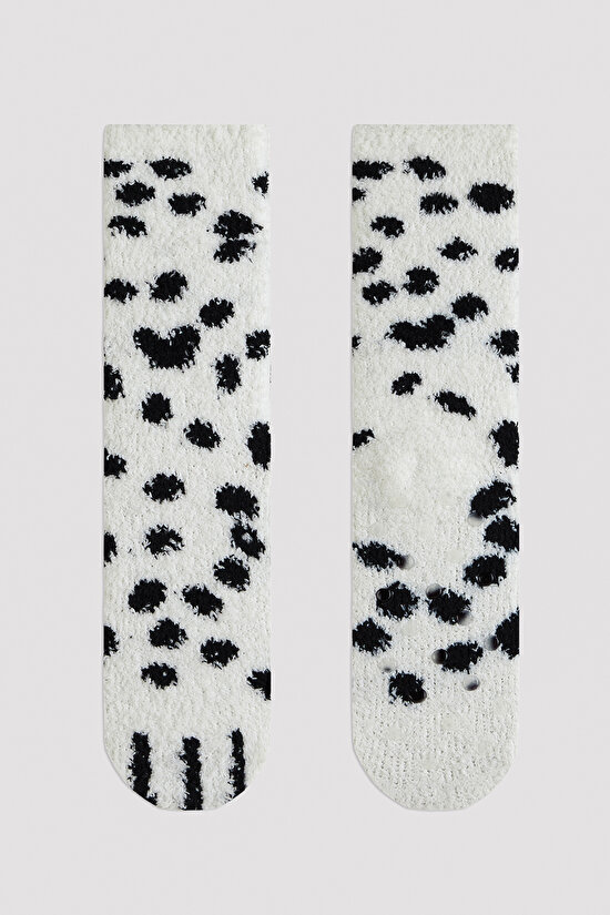 Soft Leoper Desenli Beyaz Soket Çorap - 2