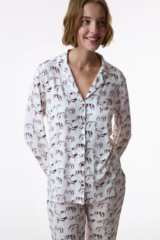 Ekru Country Horse Uzun Kollu Gömlek Pantolon Pijama Takımı - 2