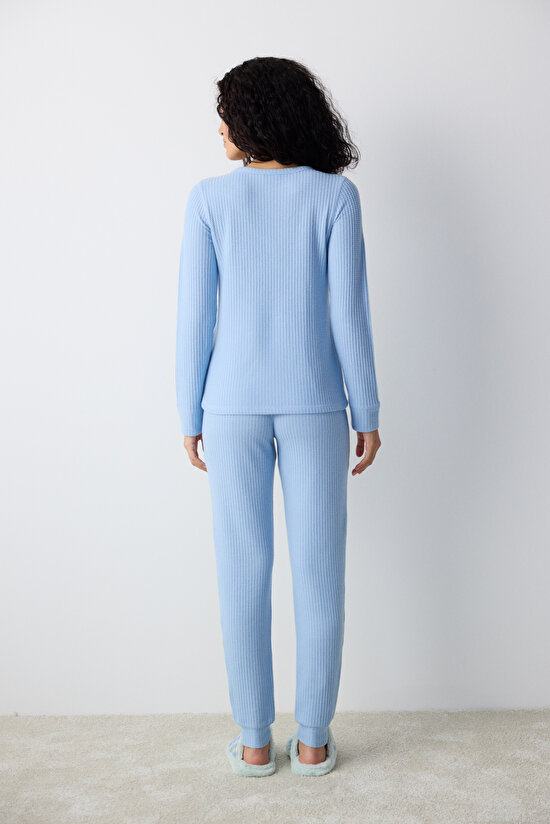 Blue Soft Açık Mavi Pantolon Pijama Takımı Blue Soft Açık Mavi Pantolon Pijama Takımı - 4