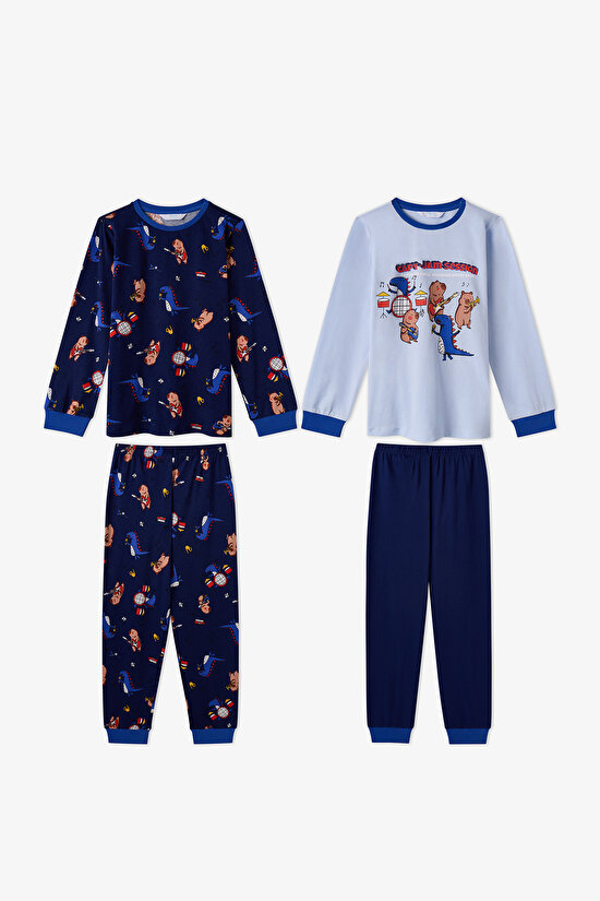 Erkek Çocuk Mavi Capy-Jam Session Pamuklu Uzun Kollu 2'li Pijama Takımı - 1