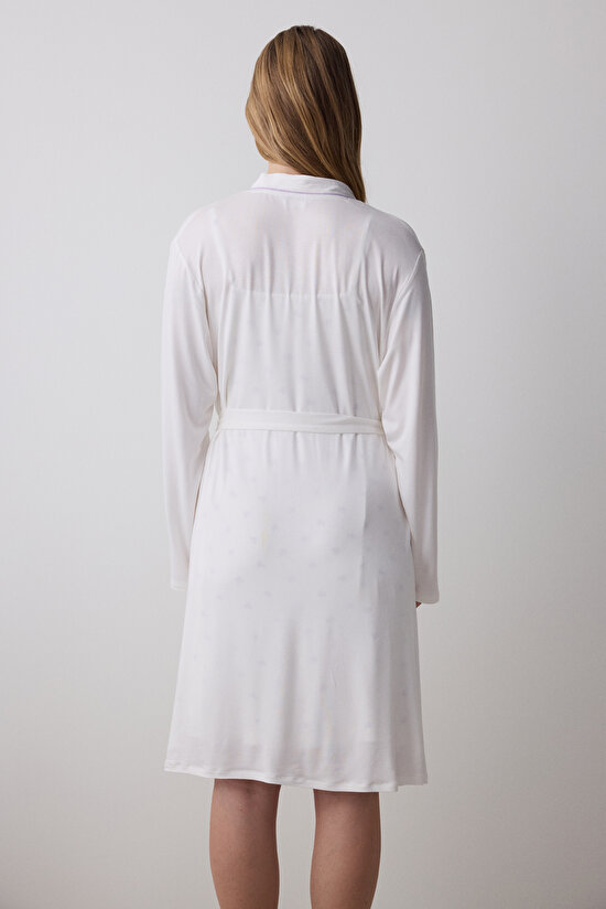 Lana Solid Kırık Beyaz Sabahlık - 4