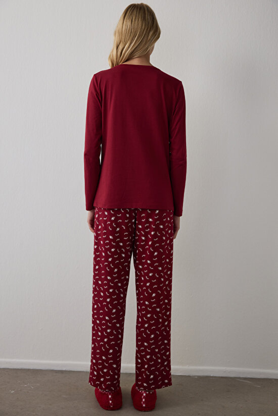 Bordo It's Saturday Pantolon Pijama Takımı - 4