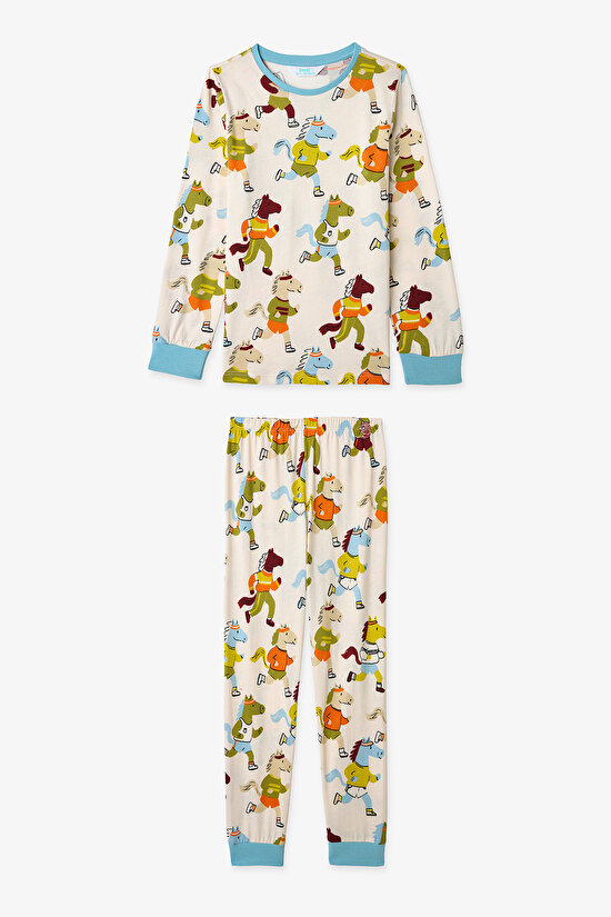 Ecru Boys Look Retro 2in1 Pajama Set - 8