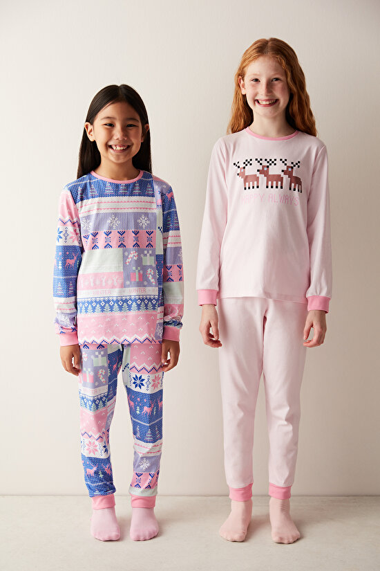 Kız Çocuk Kış Temalı Kahverengi 2li Pijama Takımı - 1