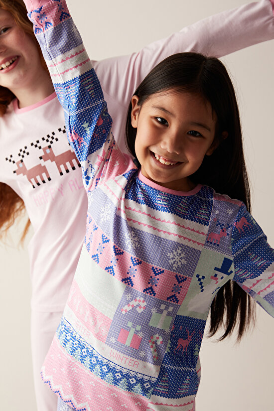 Kız Çocuk Kış Temalı Kahverengi 2li Pijama Takımı - 2