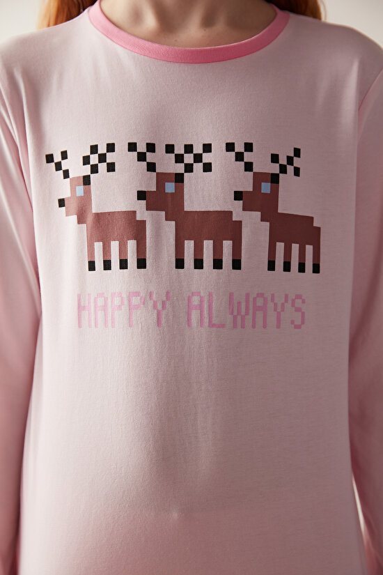 Kız Çocuk Kış Temalı Kahverengi 2li Pijama Takımı - 5