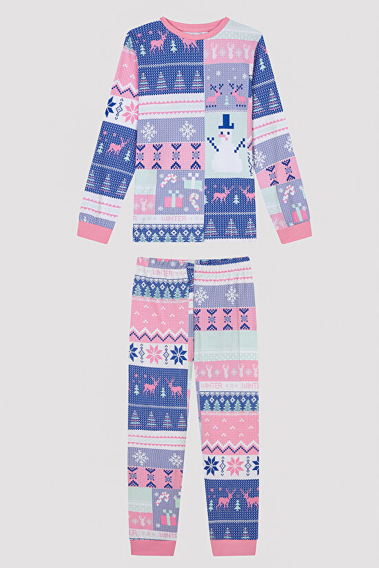 Kız Çocuk Kış Temalı Kahverengi 2li Pijama Takımı - 8
