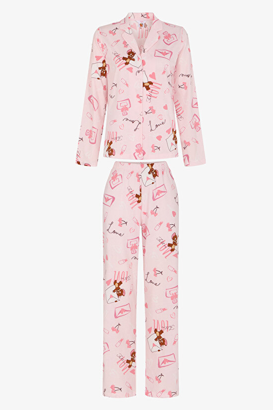 Lilac Happiness Bear Print Long Sleeve Shirt & Trouser Pyjama Set - 1