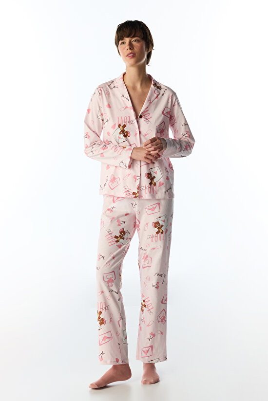 Lila Happiness Ayı Desenli Uzun Kollu Gömlek Pantolon Pijama Takımı - 2