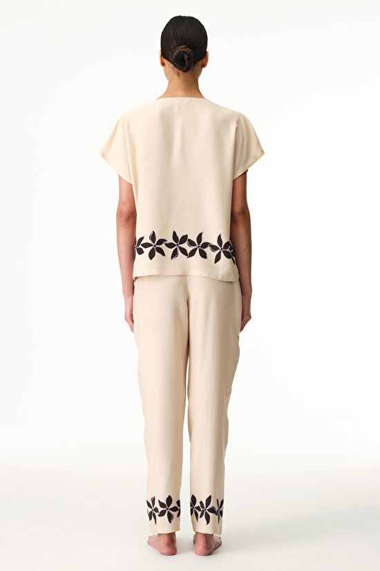 Pastel Beige Petal Shirt & Pants Pajama Set - 2