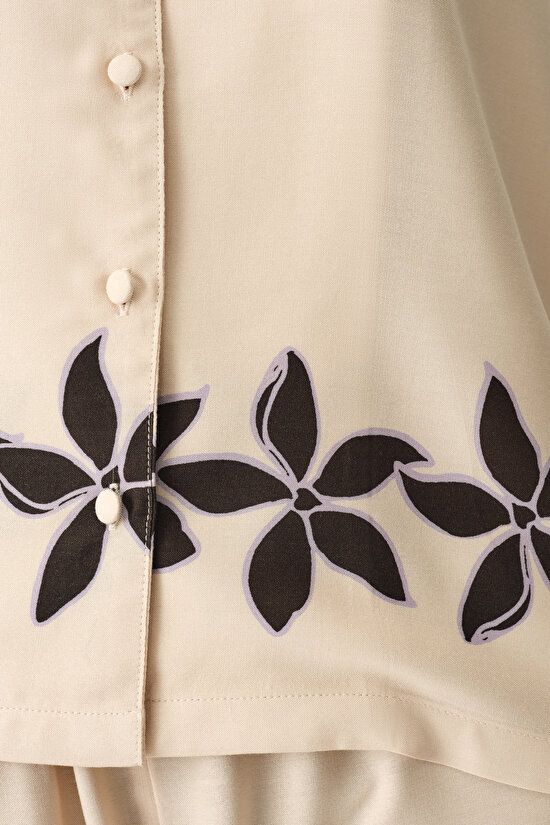 Pastel Beige Petal Shirt & Pants Pajama Set - 3