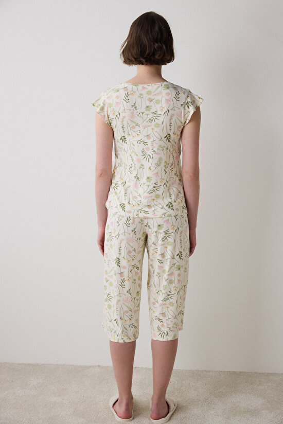 Iris Floral Çok Renkli Kapri Pijama Takımı - 3