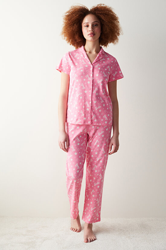 Barbie Pembe Gömlek Pijama Takımı - 1