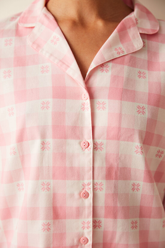 Pink Gingham Shirt Pants PJ Set - 3